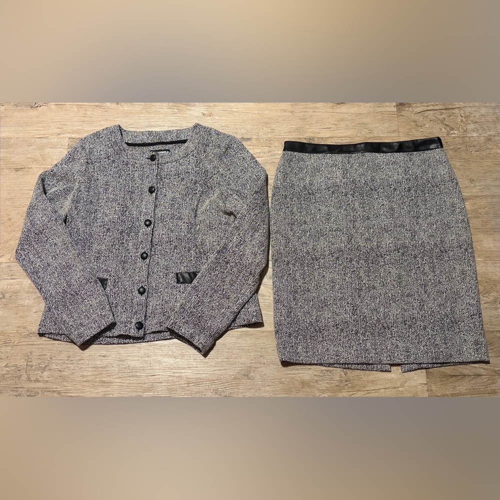 Karl Lagerfeld Paris 2-Piece Herringbone Blazer Jacket & Skirt Set